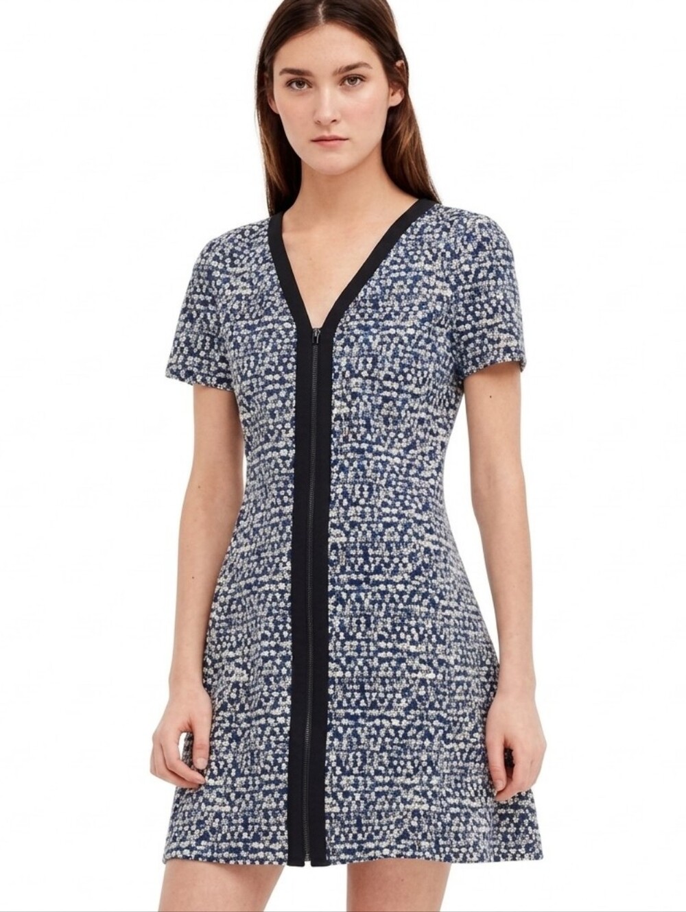 Tory Burch Vienna Dress Womens Size Small Blue Zippered Short Sleeve Fit & Flare